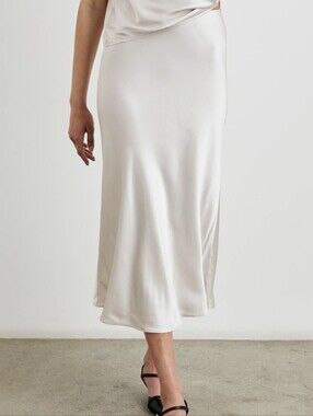 Rails Anya Satin Midi Skirt in Ivory Size Large